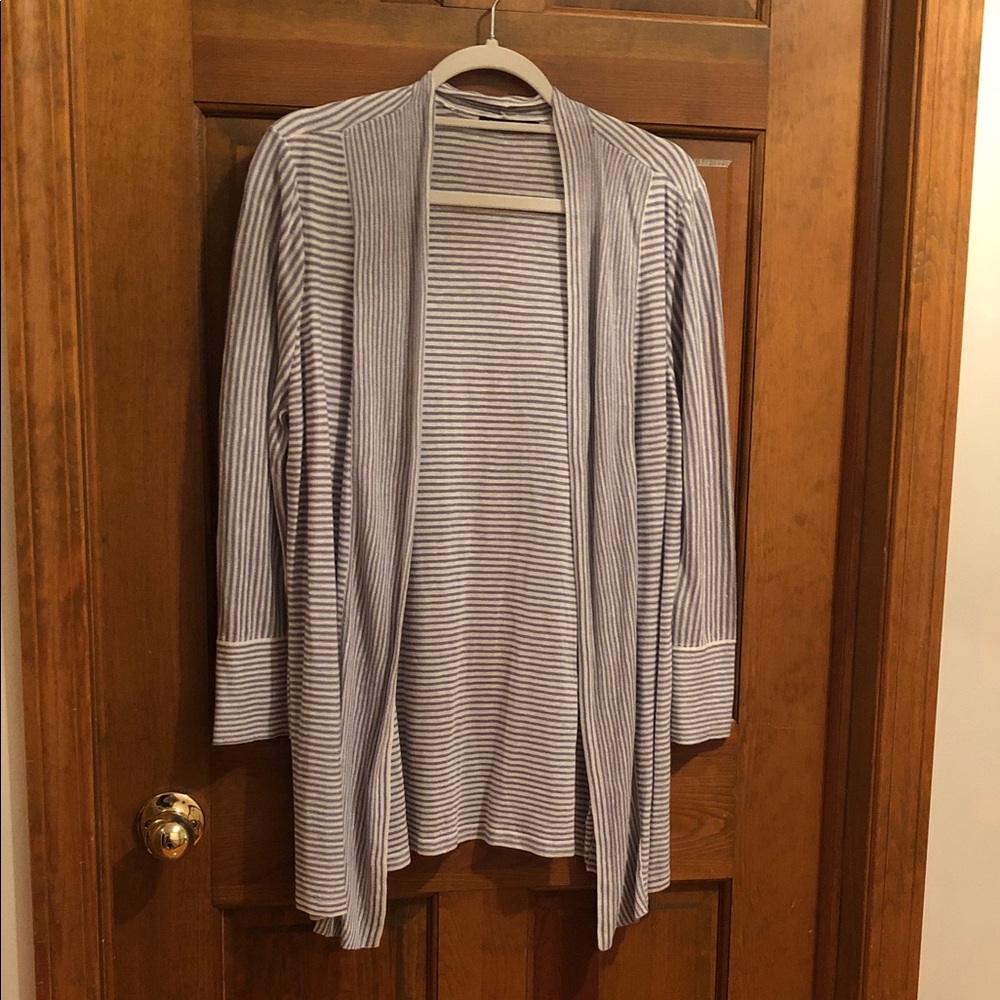 NIC+ZOE Blue gray & White Striped Open-Front Cardigan